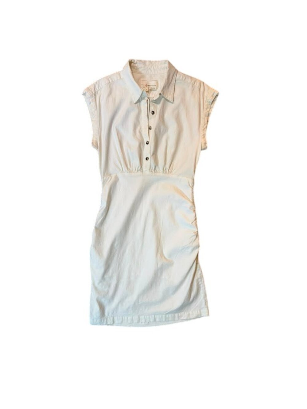 Anthropologie Linen Blend Shirt Dress Women's M Ivory Ruched Side Cap Sleeve.